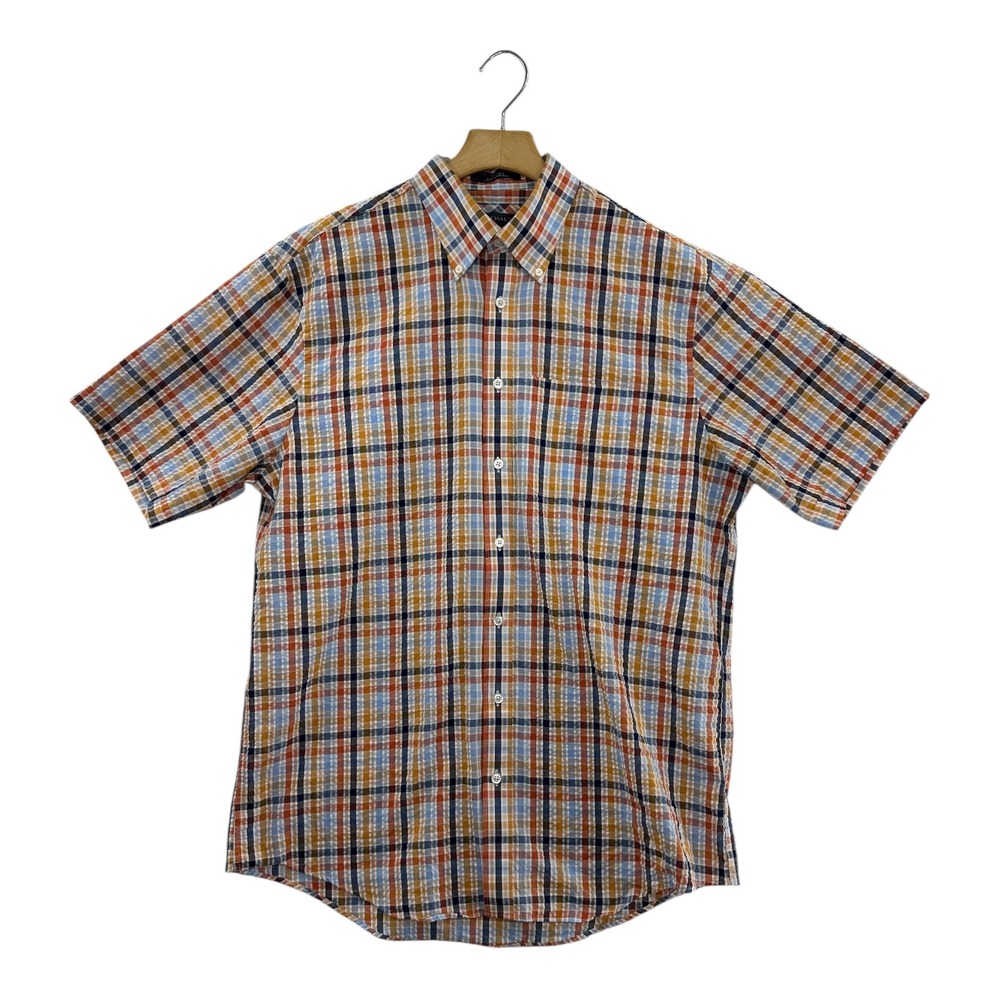 DAMON Mens Easy Care Plaid Short Sleeve‎ Button Down Shirt Size L